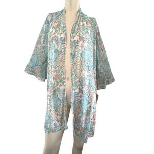 Ruby Rd XL Kimono Topper Jacket Coverup Garden Variety Floral Paisley Resort